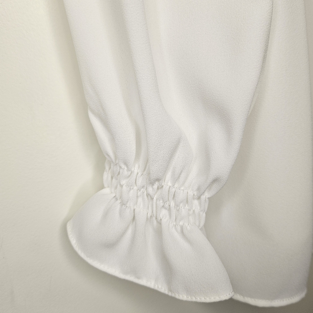 Boho Ivory Lace Yoke Peasant Blouse Tassel Tie Long Sleeve Size L Romantic Flowy - Picture 7 of 11
